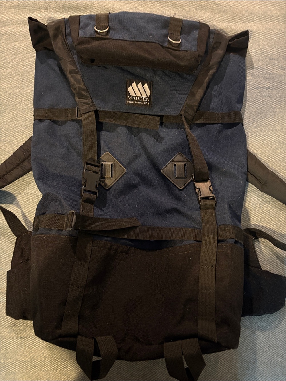Madden Equipment Navy and Black Hiking/Mountaineering Roll-Top Backpack